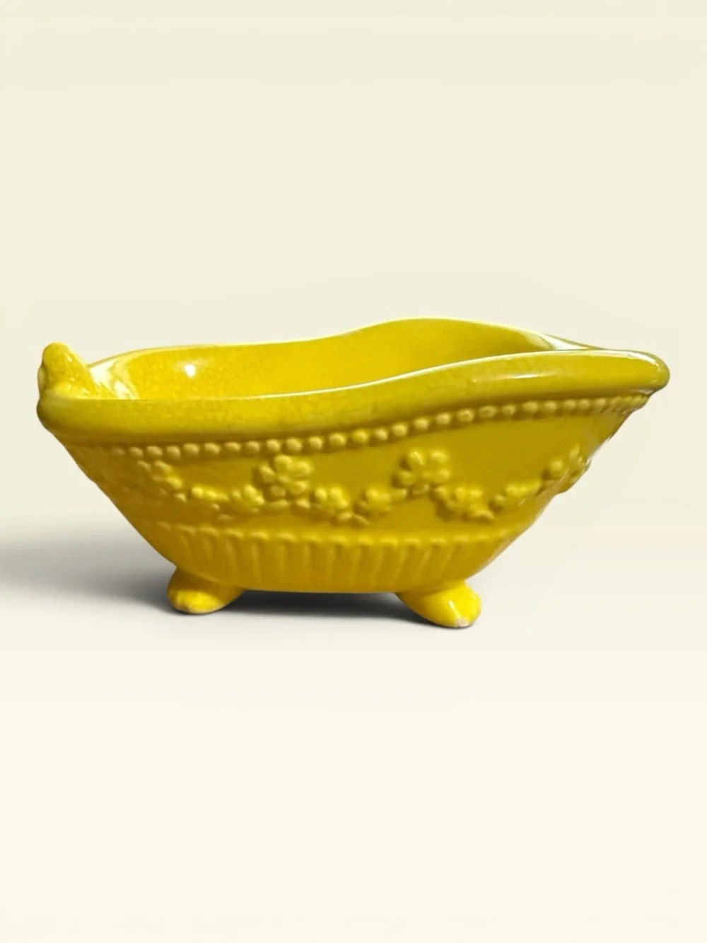 Vintage Yellow Porcelain Clawfoot Bathtub Soap Dish